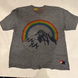 Aviator Nation Gray T-Shirt with Rainbow Mountain Design